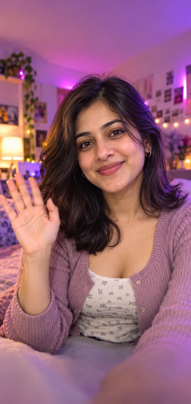 A smiling woman waving during a LiveFace - Masti video call